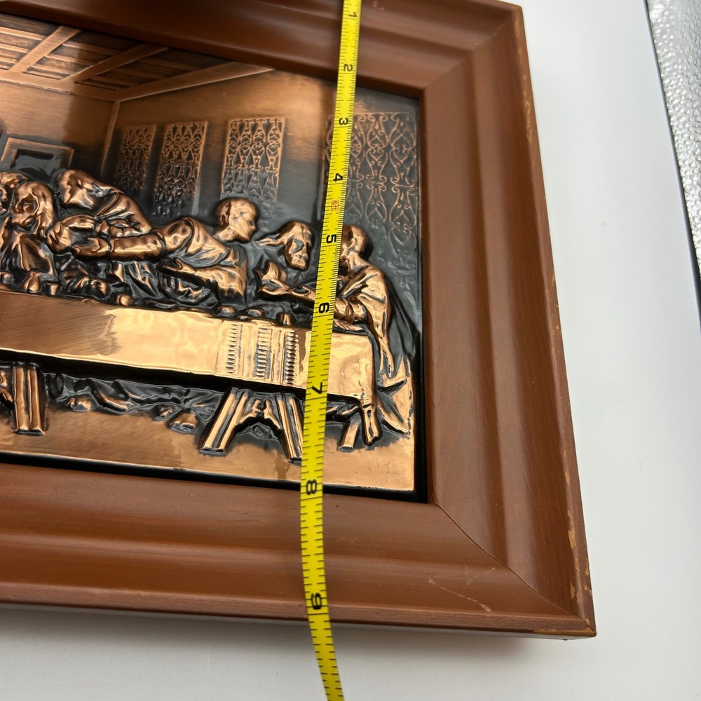 Vintage Copper Relief The‎ Last Supper 3D Metal Wall Art Plaque Framed Religious - Picture 10 of 15